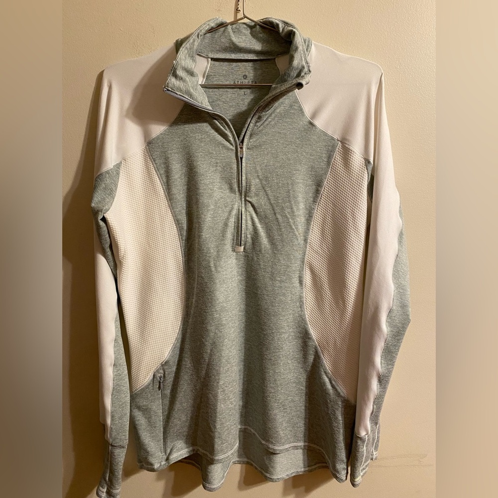 Athleta Women's Gray White Running Wild 1/2 Zip Track Jacket Size Large